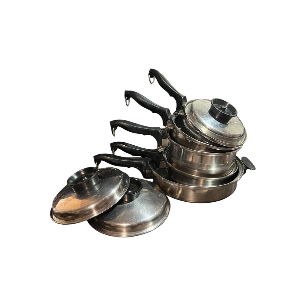 Vtg Chef's Ware Multi-Ply Stainless Steel Cookware Set 5 Pots Pans w/3 Lids lot
